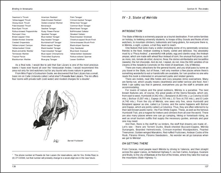 Birding in Venezuela sample page