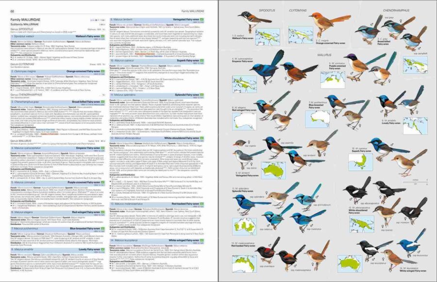 HBW y BirdLife International Lista Ilustrada de las Aves del Mundo. Página de muestra del Volumen 2