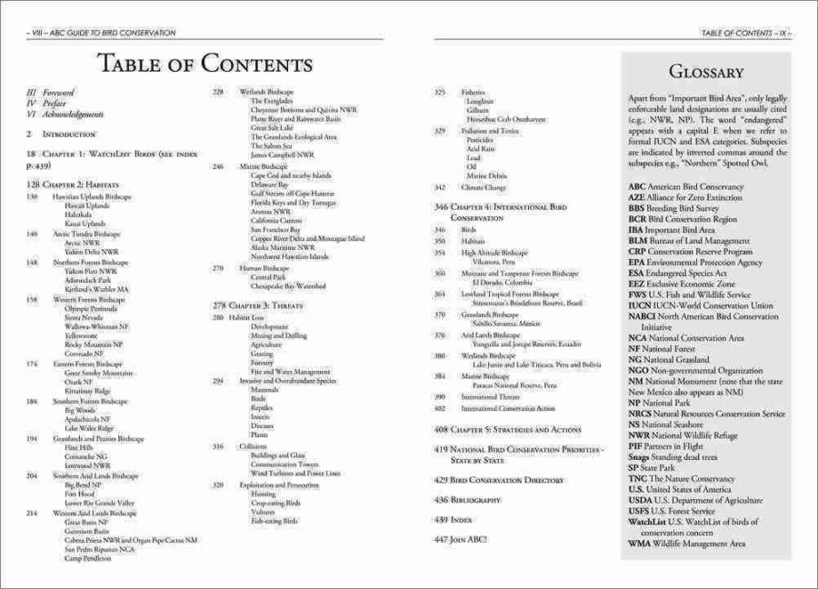 La pàgina de mostra de la Guia per a la conservació d'aus dels Estats Units